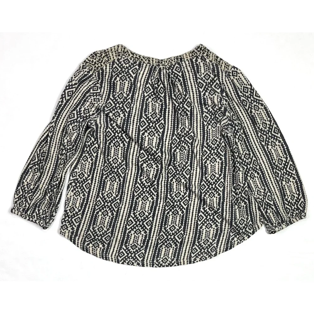 Lucky Brand Top Womens XS Live In Love Boho Geometric Long Sleeve Blouse - Picture 5 of 8